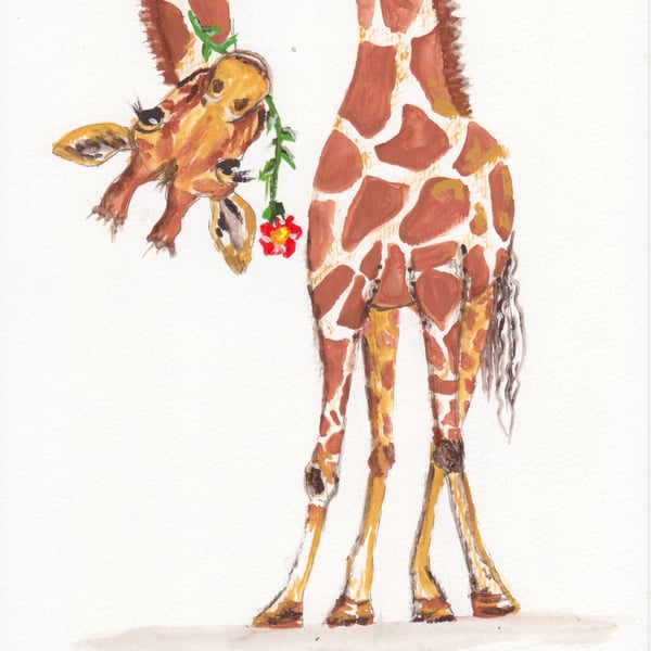 Funky and Cute Giraffe original gouache painting 