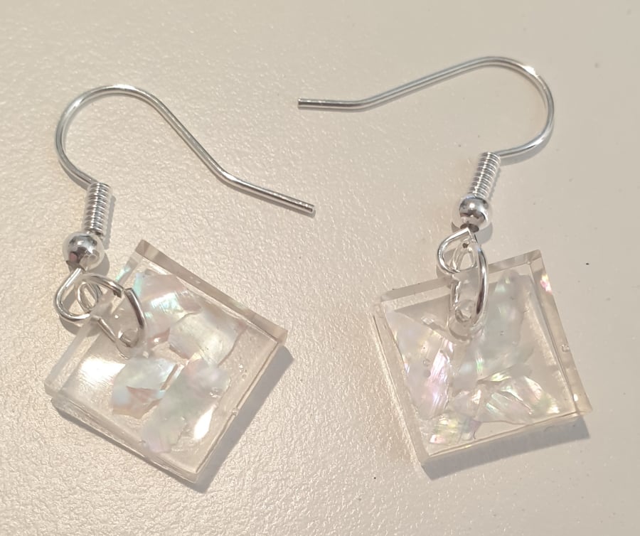 Square mother of pearl resin earrings