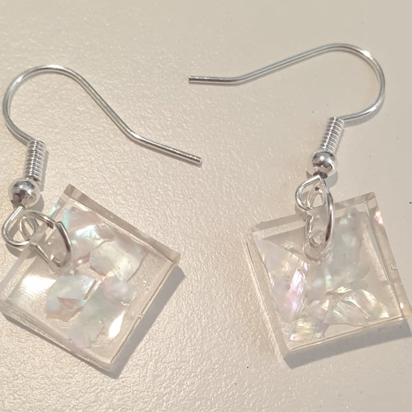 Square mother of pearl resin earrings