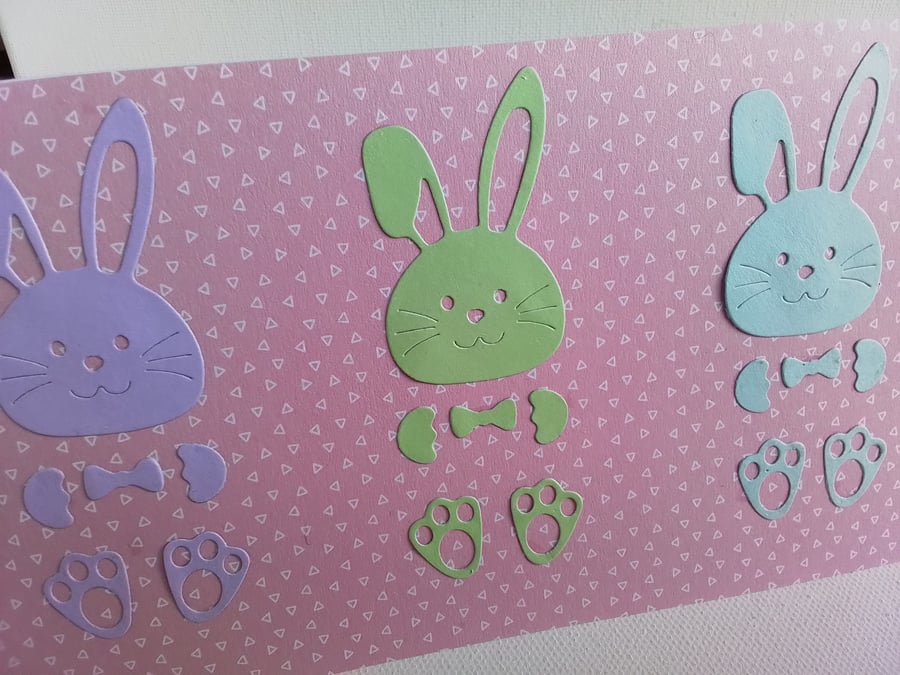 Easter card. Easter bunnies. Card for Easter. Card for triplets. CC848