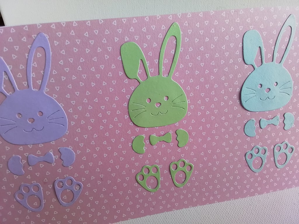Easter card. Easter bunnies. Card for Easter. Card for triplets. Ref 067