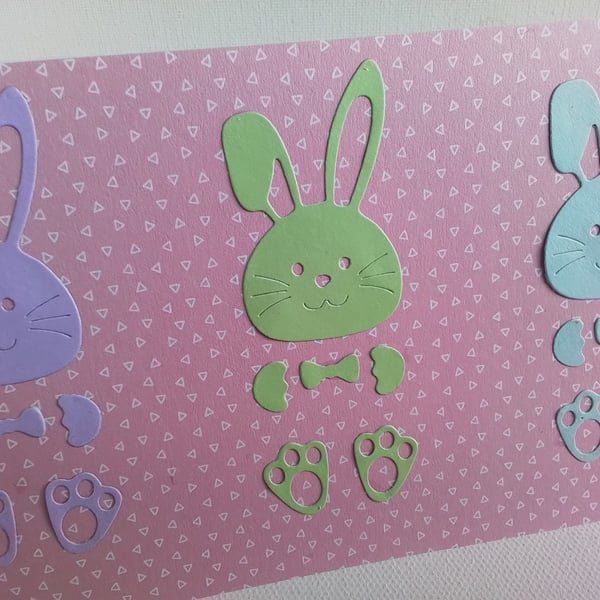 Easter card. Easter bunnies. Card for Easter. Card for triplets. CC848