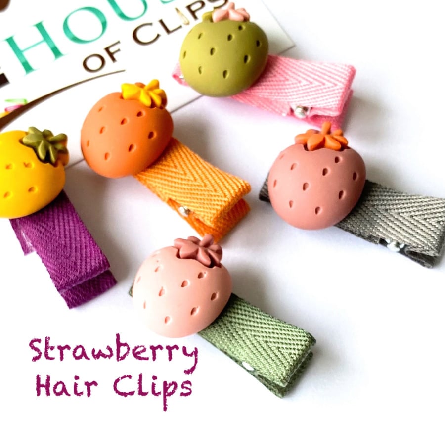 Strawberry Hair Clips x1 - Strawberry Crocodile Hair Clips - Crocodile Clips - Y