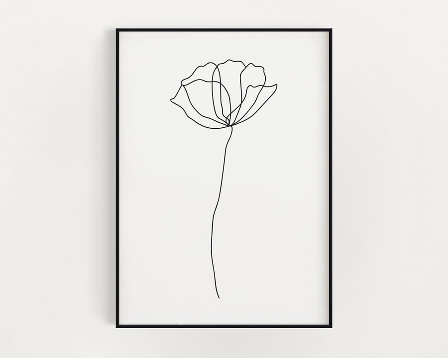 LINE ART DRAWING,  Flower Line Drawing, Poppy, Home Decor, Wall Decor, Wall Art