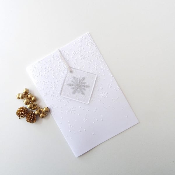 Winter Snowflake Card, Glass Silver Snowflake Hanger