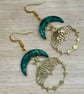 Celestial Moon and Moth Earrings, Green or Blue, Polymer Clay Earrings - Image 5