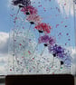 Whimsical Violet mix Flowers fused glass Picture Hanging or with Wooden Stand