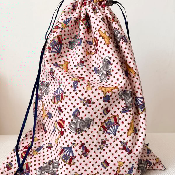 Reusable Lined Cotton Fabric Circus Drawstring Bag FREE Postage