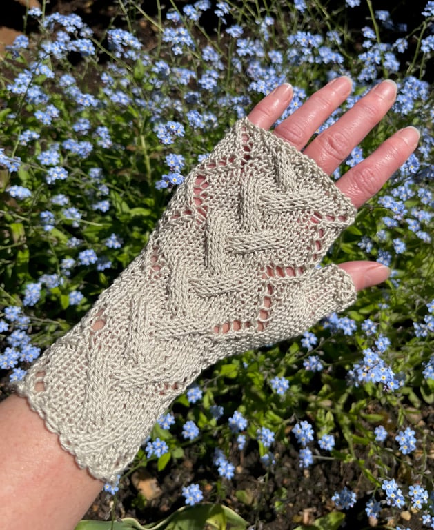 Fingerless Gloves Wrist Warmers Beige Cotton 