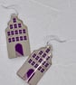 White Dutch Style House Recycled Tin Earrings with Silver - Image 3