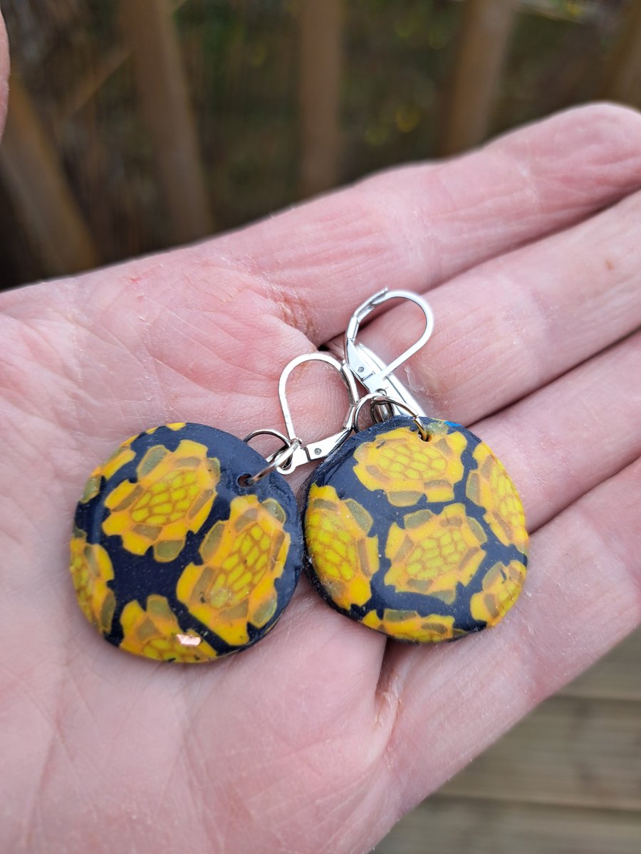Sunbeam earrings, blue with yellow and gold
