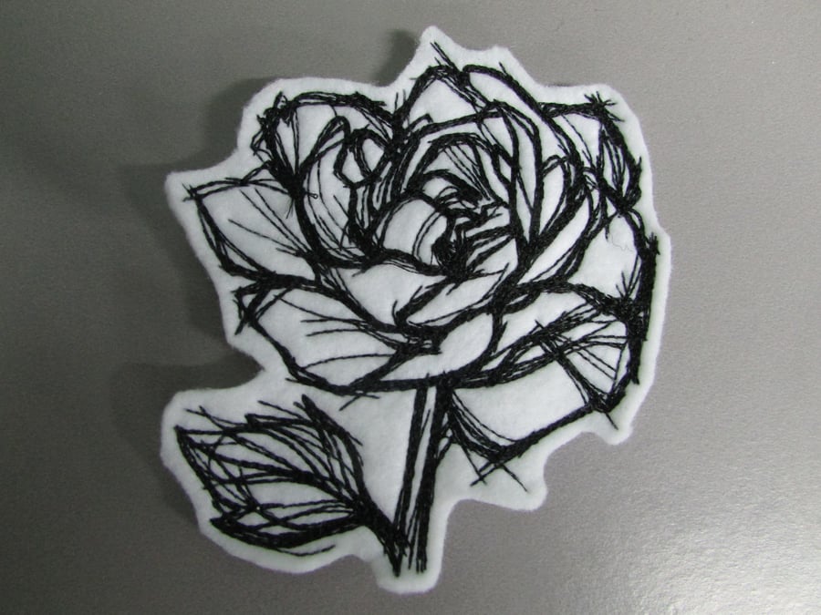 Embroidered Sketchwork Rose Applique Patch