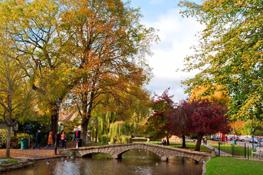 Bourton On The Water Autumn Trees Cotswolds Photograph Print