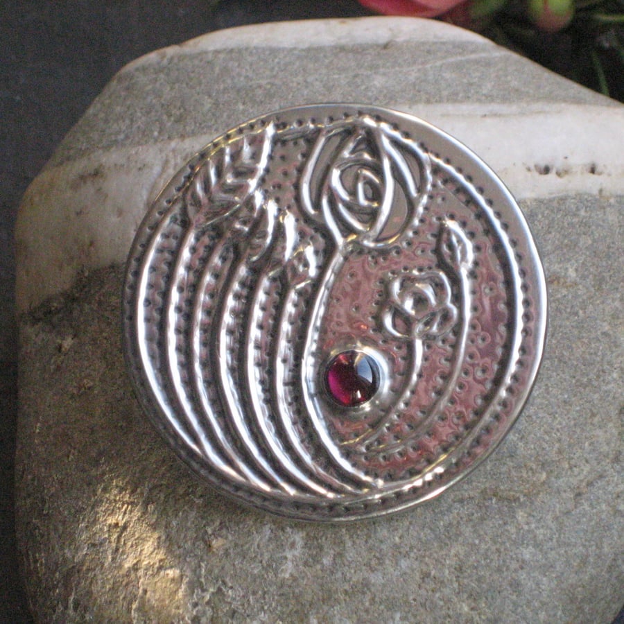 Large Mackintosh Brooch with Garnet