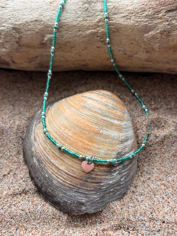 Tiny but bright Miyuki seed beads and sterling silver heart charm Ref R18