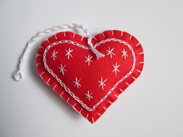 Scandi Red Felt Heart Christmas Decoration