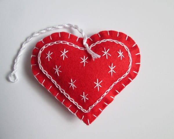 Scandi Red Felt Heart Christmas Decoration