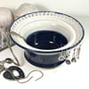 Navy Blue and Speckled White Ceramic Jewellery Bowl to display earrings. 