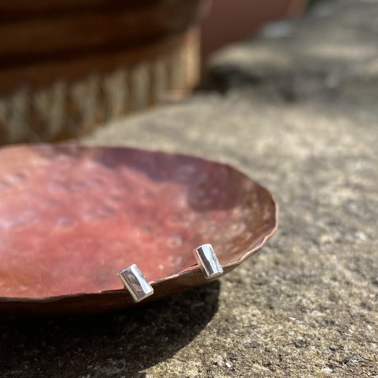 Small Hammered Rectangle Studs
