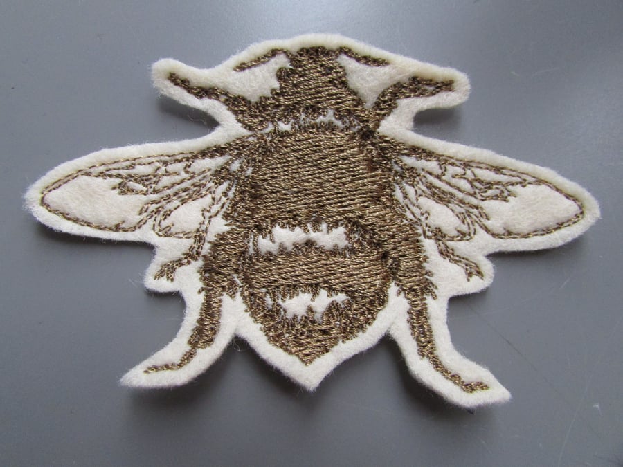 Vintage Bee Embroidered Sew on Applique Patch