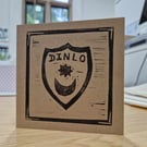 Pompey Dinlo 5x5 inch hand printed card with envelope.