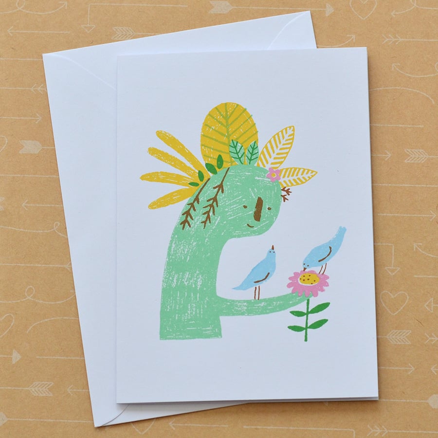 Birds with Plant Lady - Hand Screenprinted Card Blank Inside