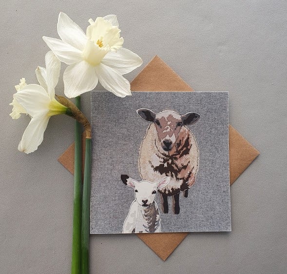 Sheep & lamb card, baby animal, Spring, blank card