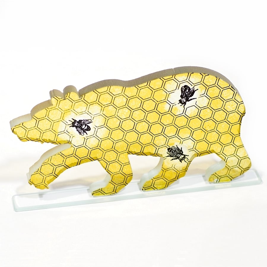 Honey Bear Glass Sculpture in Traditional Stained Glass