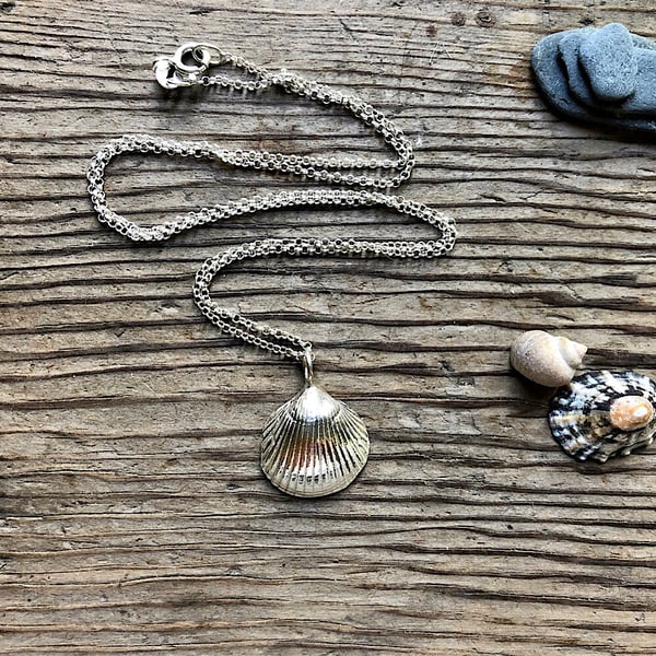 Sterling Silver Shell Necklace - Handmade Cockle Shell Pendant
