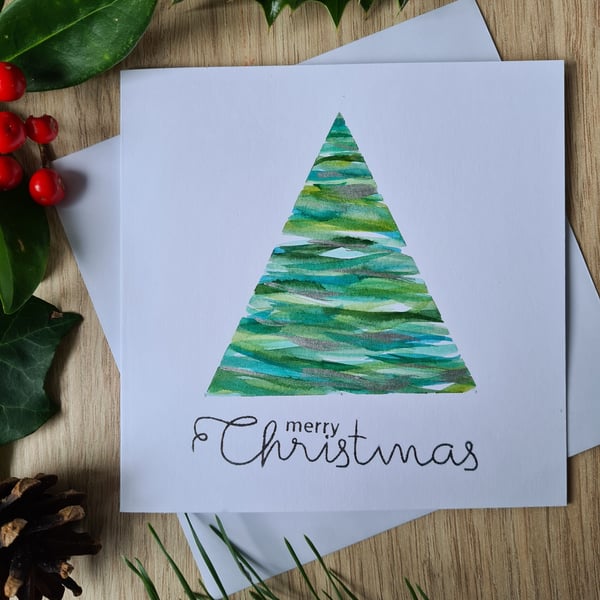 Handpainted stylised tree Christmas card 