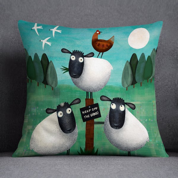 Keep Off The Grass - Sheepies Art Cushion