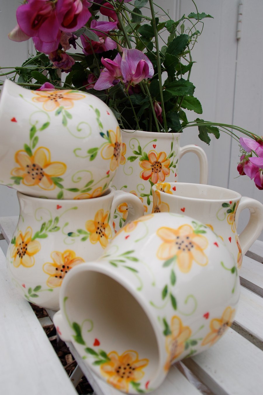 They brighten up my day, hand painted mug