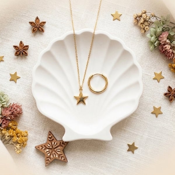 Minimalist Shell Jewellery Dish Eco Resin 