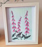 'Foxgloves' An original linoprint of foxgloves with a green background.