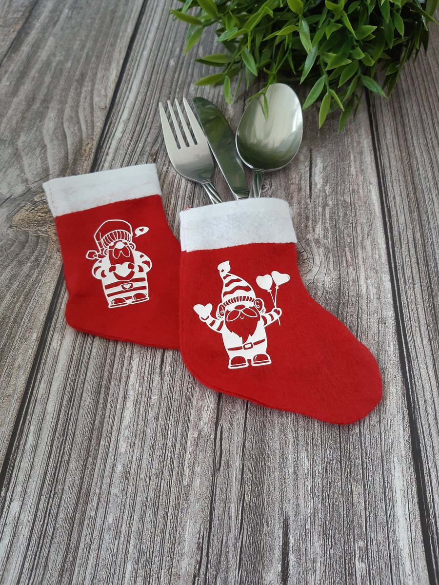Christmas stocking cutlery holders, fun table decorations for Christmas