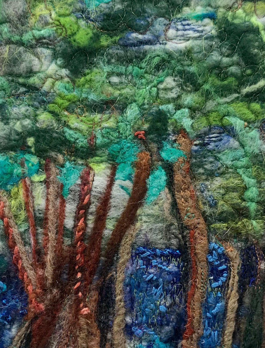 Bluebell Woods, wet felt, needle felt, fibre art, embroidery, felt painting, 