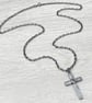 Oxidised sterling silver hammered cross gold set black sapphire chain necklace - Image 3