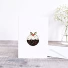 Sewn fabric Christmas pudding card, handmade embroidered Christmas card