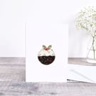 Sewn fabric Christmas pudding card, handmade embroidered Christmas card