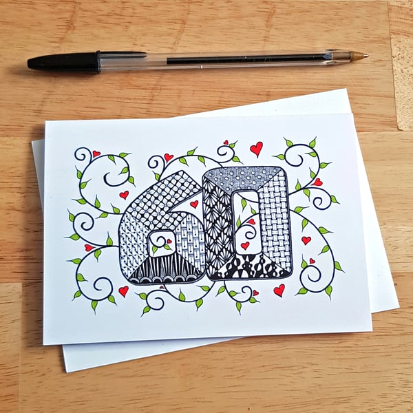 60th Birthday Card - Quirky Patterned Milestone Doodle Art Card