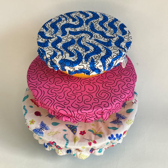 Reusable bowl covers - set of three  - bugs and squiggles