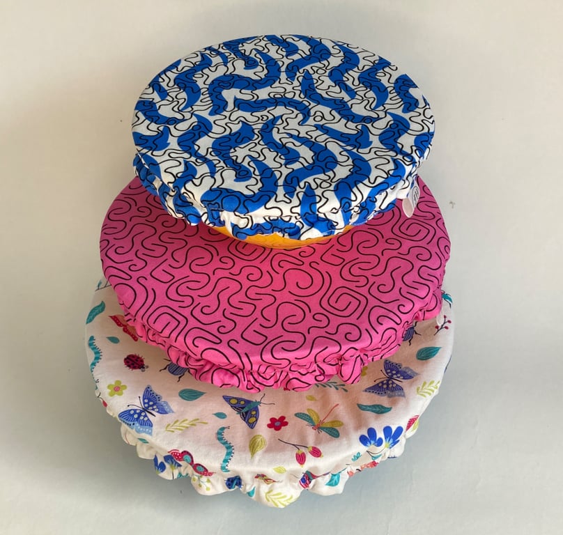 Reusable bowl covers - set of three  - bugs and squiggles