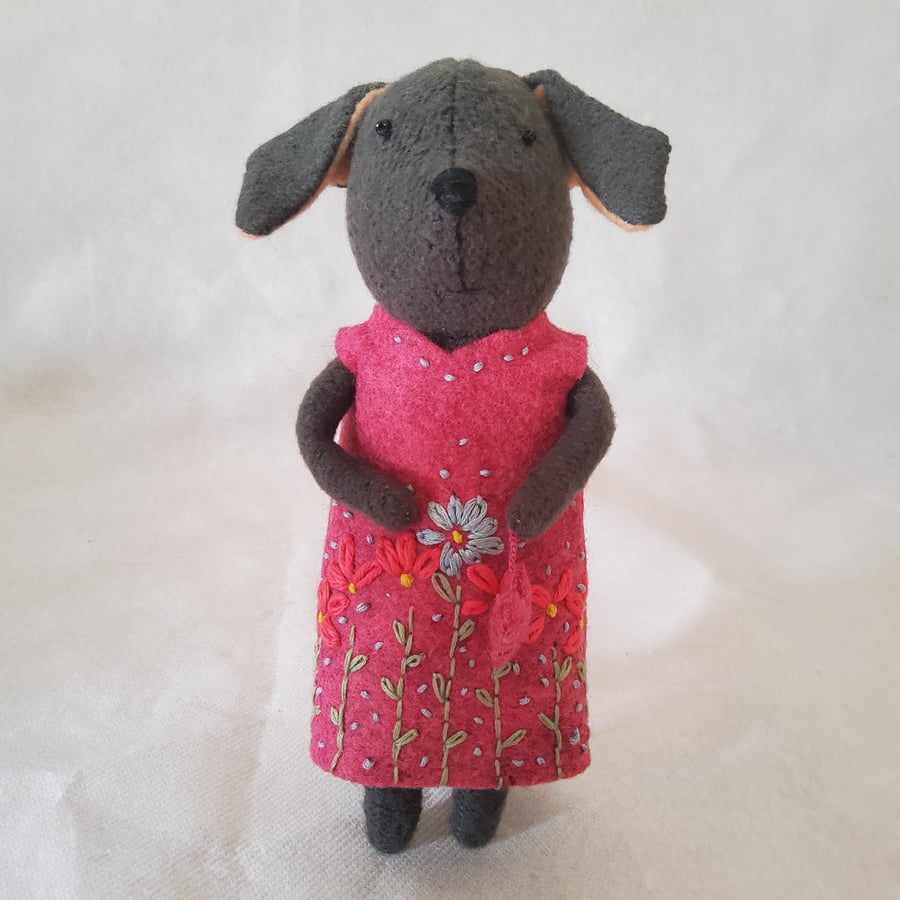 Freestanding  dressed cloth dog with heart