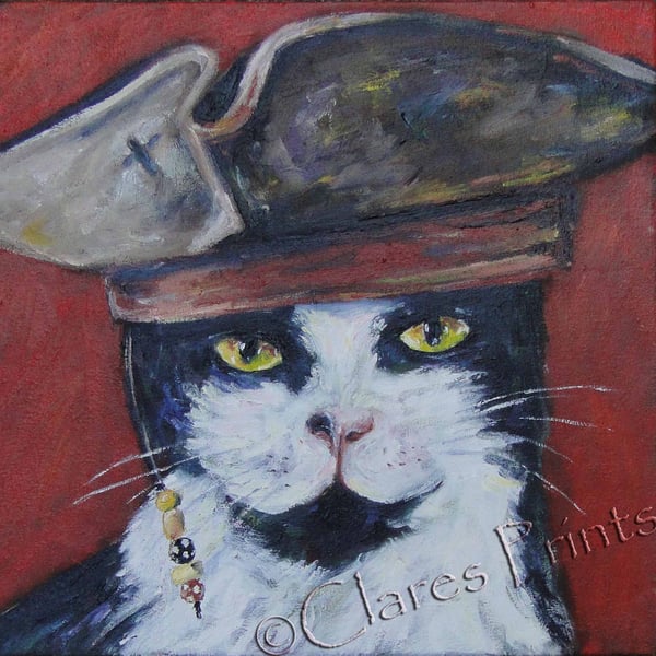 Captain Jack Cat Painting Art Original Oil Painting on Canvas OOAK Animal Pirate
