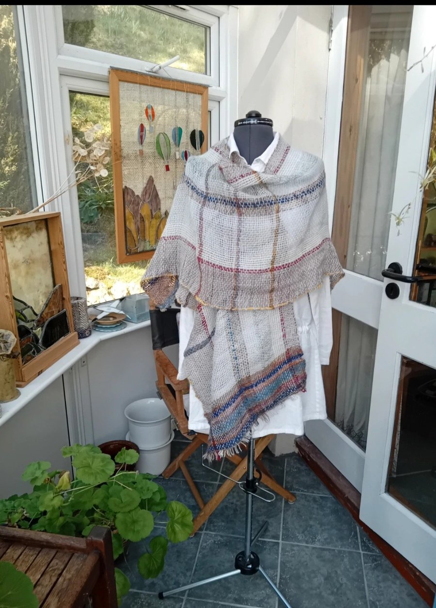 Handwoven Grey Poncho with Sparkly Multicoloured  Borders.