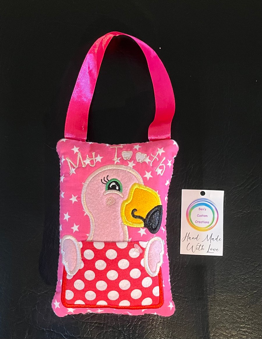 Embroidered Flamingo Tooth fairy Pillow, 