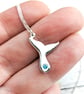 Fluke - Sterling Silver whale tail pendant with pale ocean blue stone - Image 4