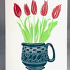 Lino Printed Tulip Card