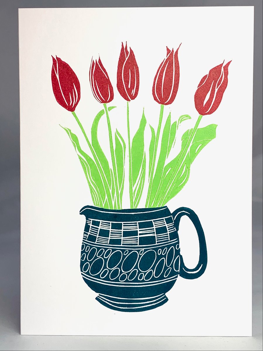 Lino Printed Tulip Card