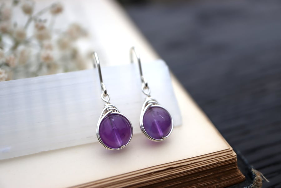 Amethyst Drop Earrings in Sterling Silver